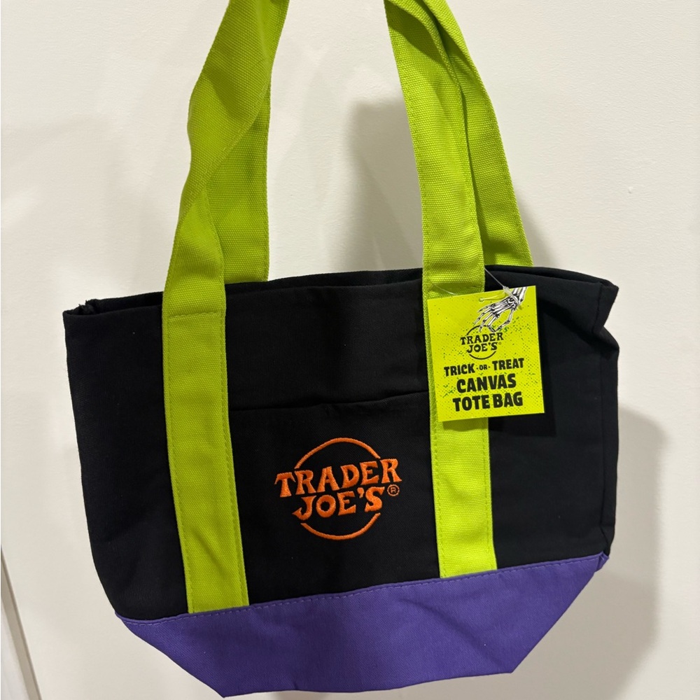 NWT Trader Joe’s Black and Purple Canvas Tote Bag